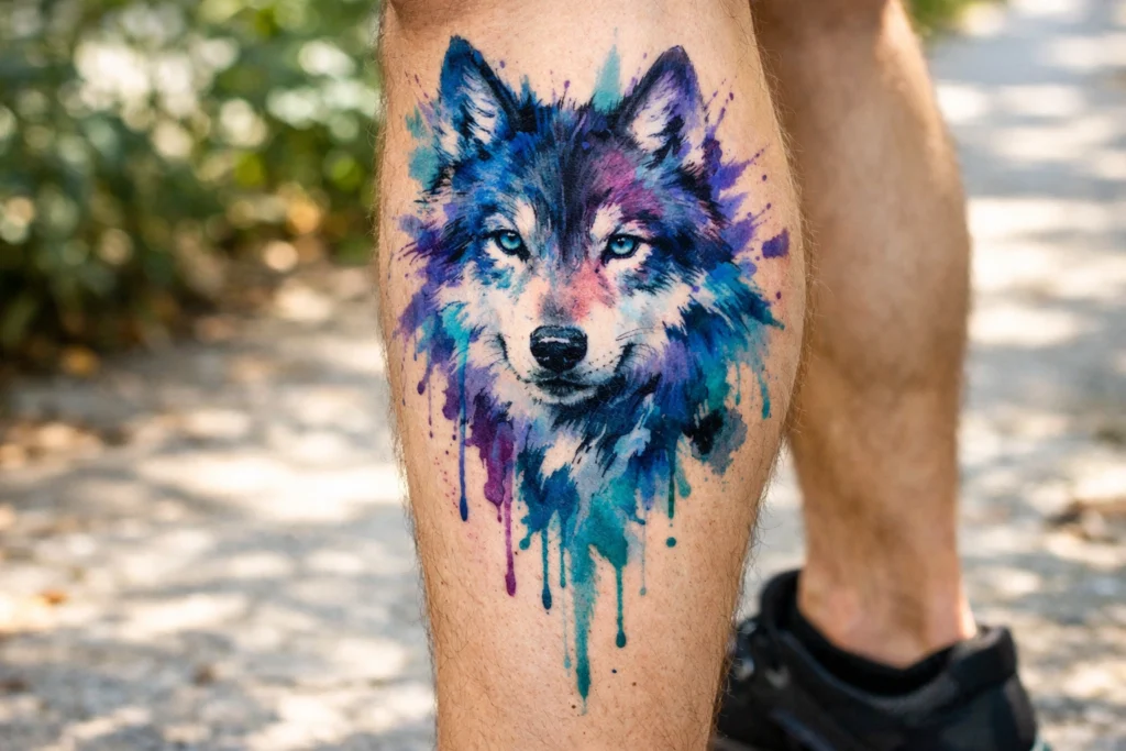 Watercolor Calf Tattoos