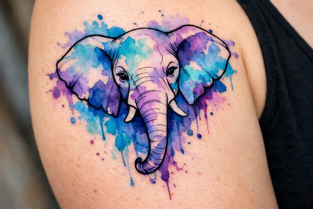 Watercolor Elephant Tattoo