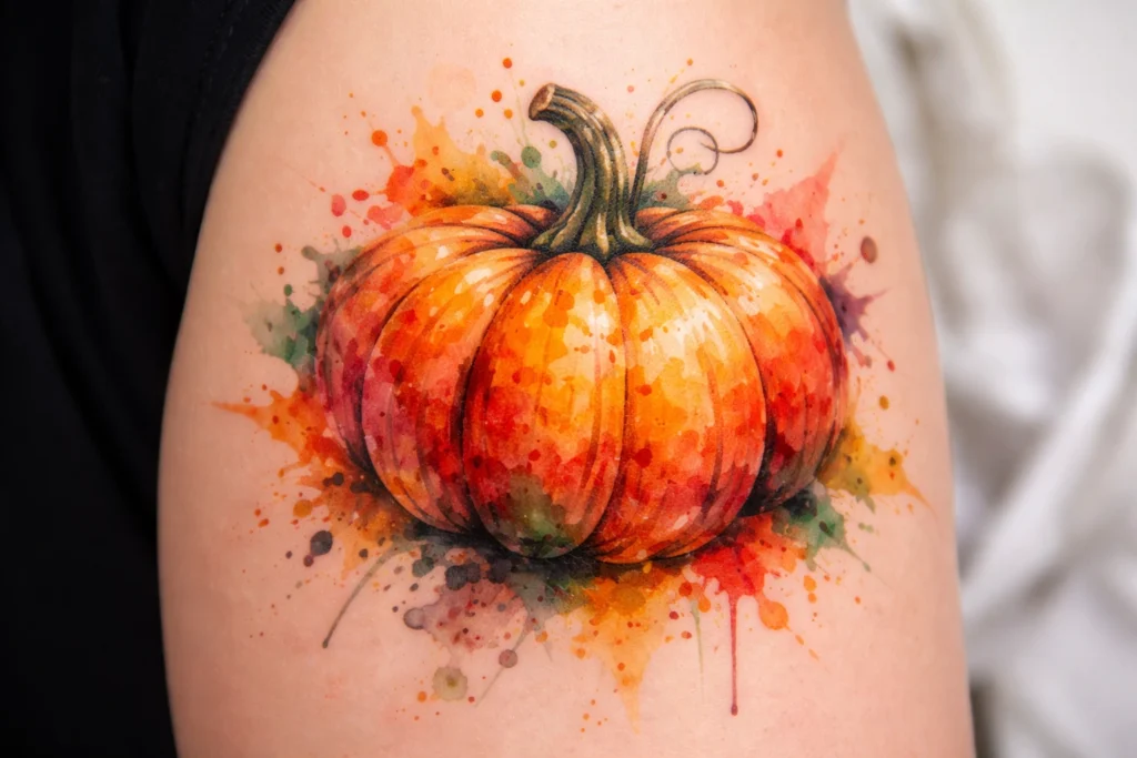 Watercolor Pumpkin Tattoo