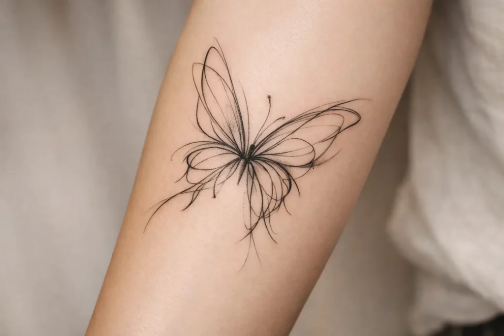 Abstract Fine Line Butterfly Tattoos