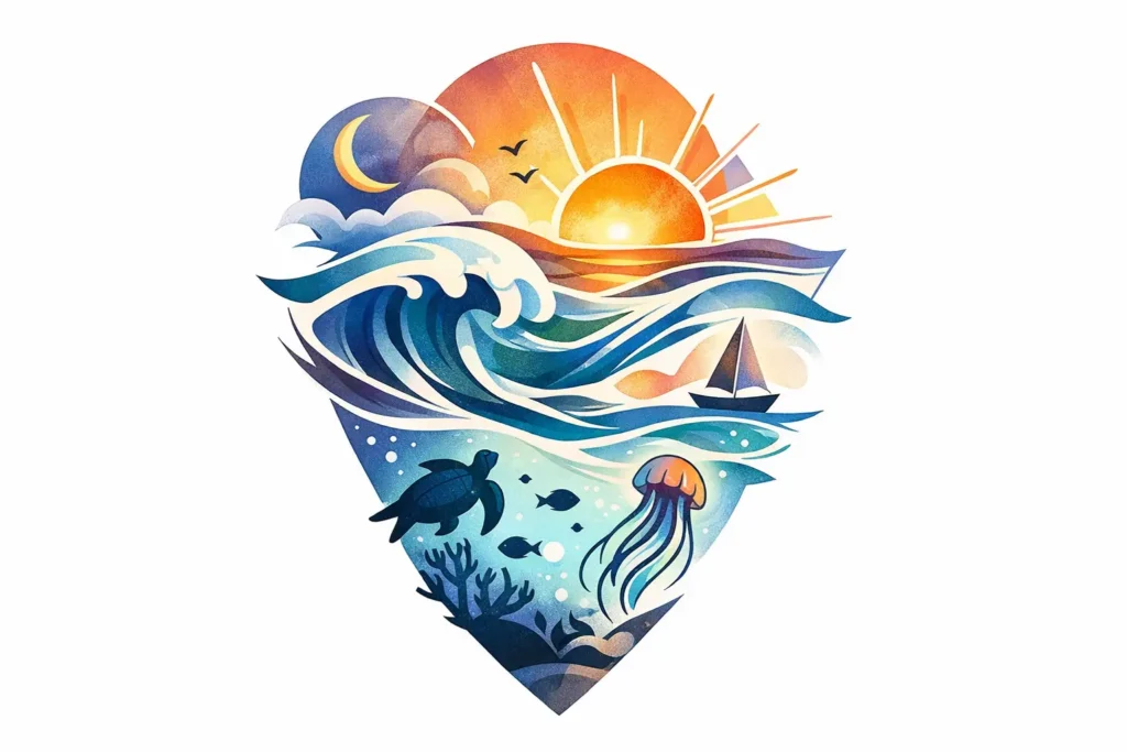 Abstract Ocean Scene Tattoo Designs