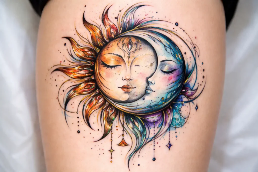 Abstract Sun and Moon Tattoo