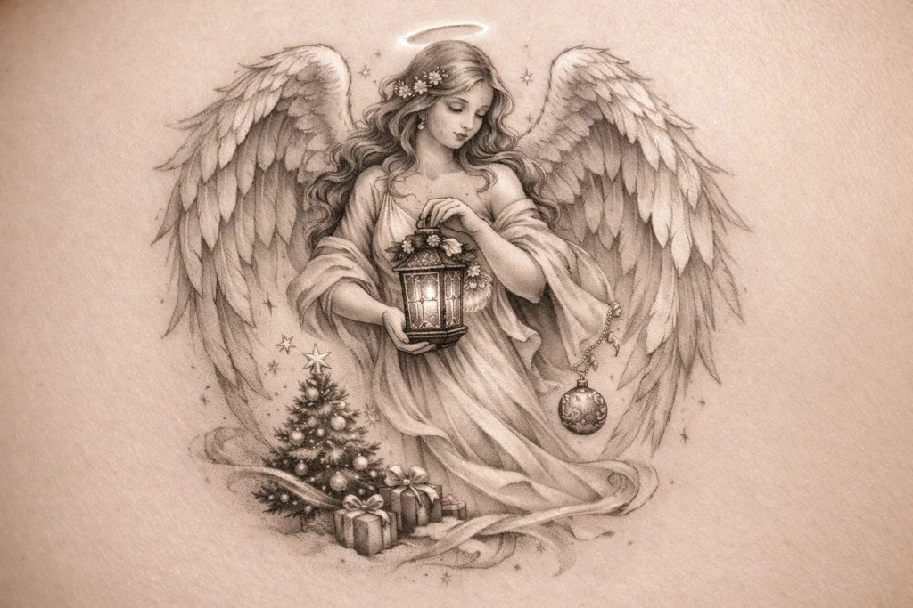 Angel Tattoo with Christmas Theme
