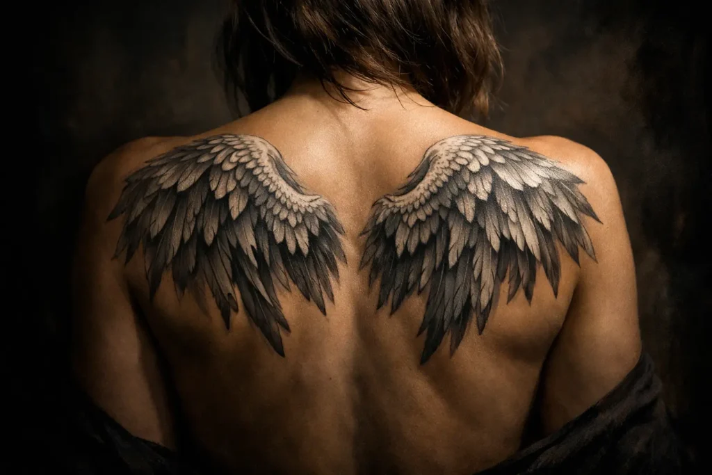 Angel Wings Upper Back Tattoo
