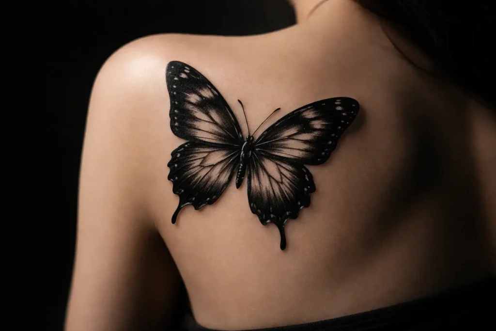 Black Ink Butterfly Tattoo