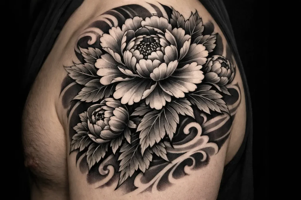 Black and Grey Flower Tattoo