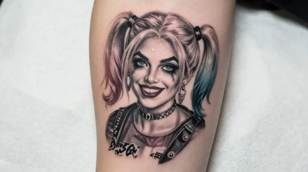 Black and Grey Harley Quinn Tattoo