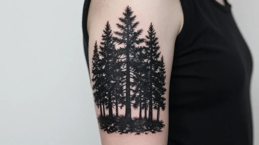 Blackwork Forest Silhouette Tattoo