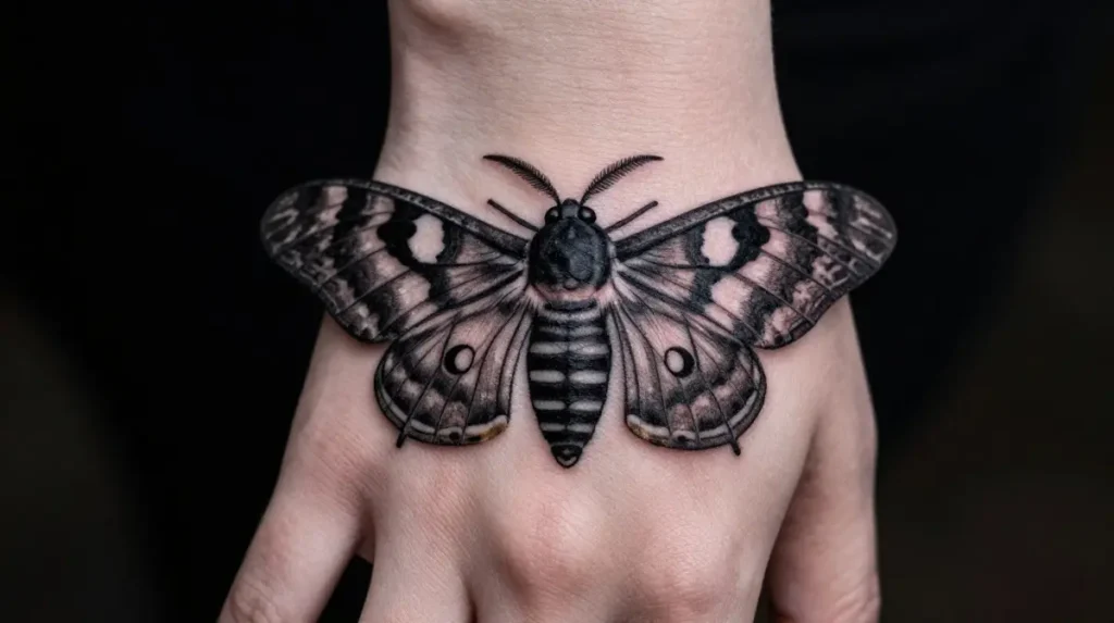 Blackwork Moth on the Hand