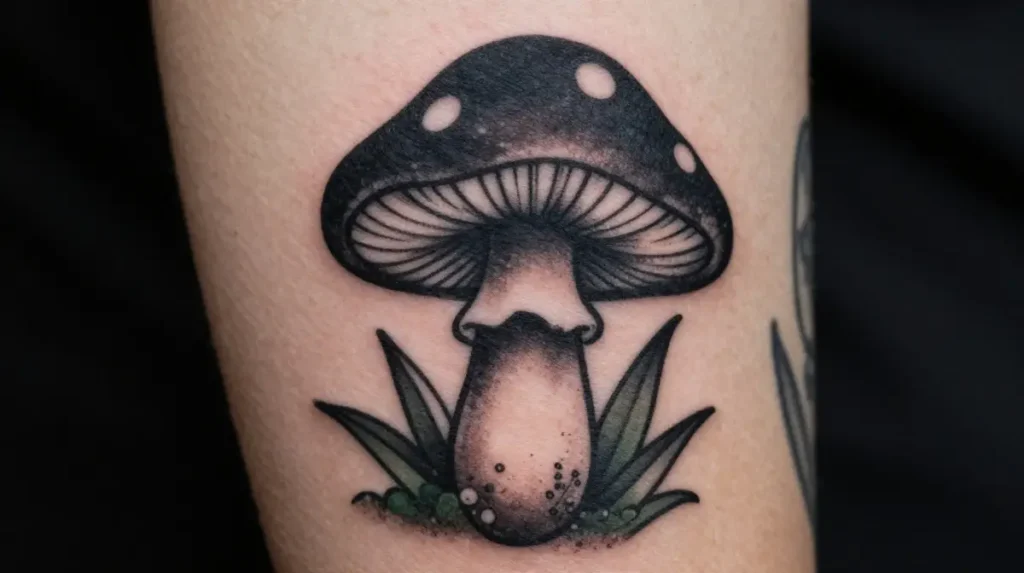 Blackwork Mushroom Tattoo