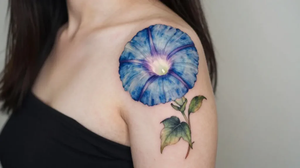 Blue Morning Glory Shoulder Tattoo