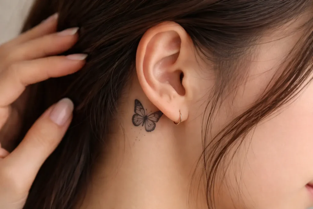 Butterfly Behind the Ear Tattoo