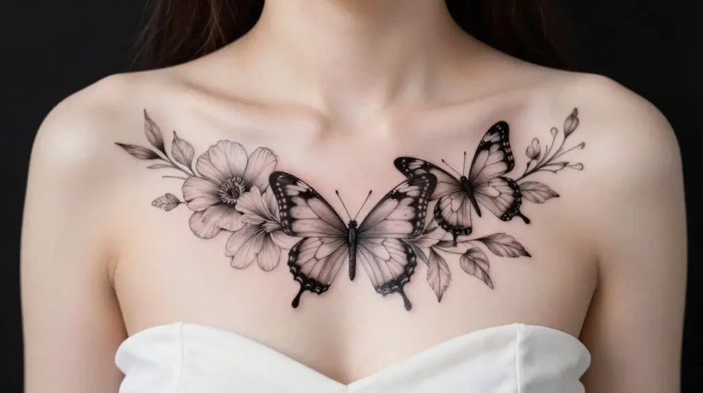 Butterfly and Flower Combination Tattoos