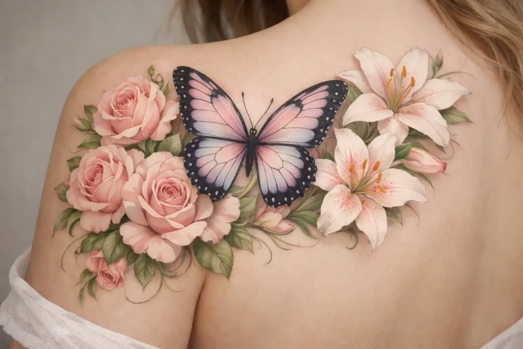 Butterfly and Flower Tattoo Design