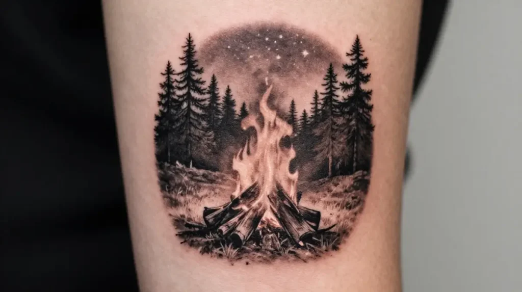 Campfire Nature Scene Tattoo