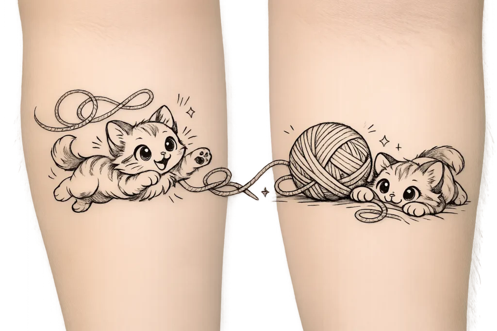 Cat and Yarn Tattoo