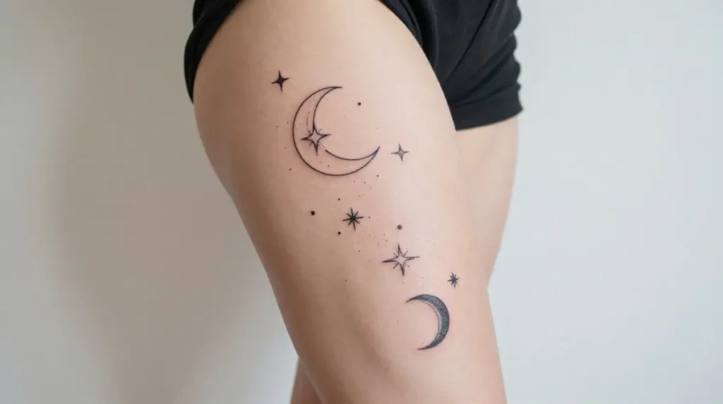 Celestial Thigh Tattoo