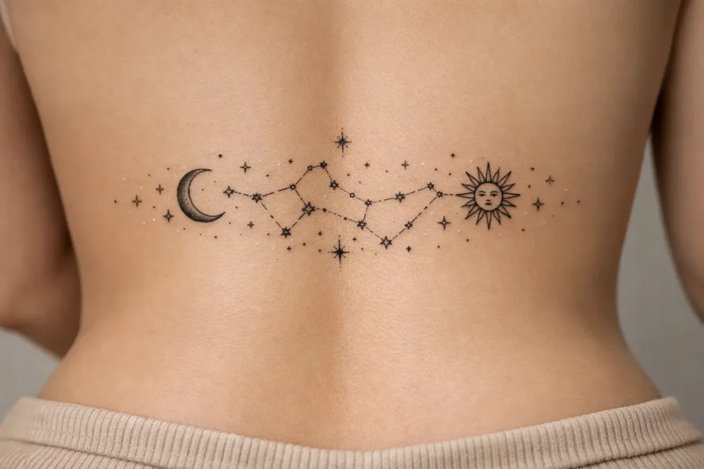 Celestial and Constellation Lower Back Tattoo