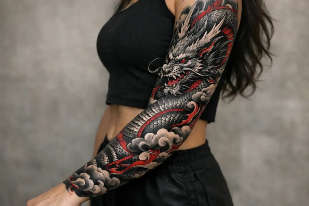 Chinese Dragon Sleeve Tattoo