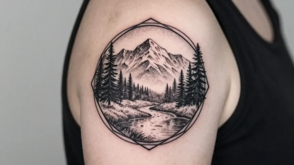 Circular Nature Scene Tattoo