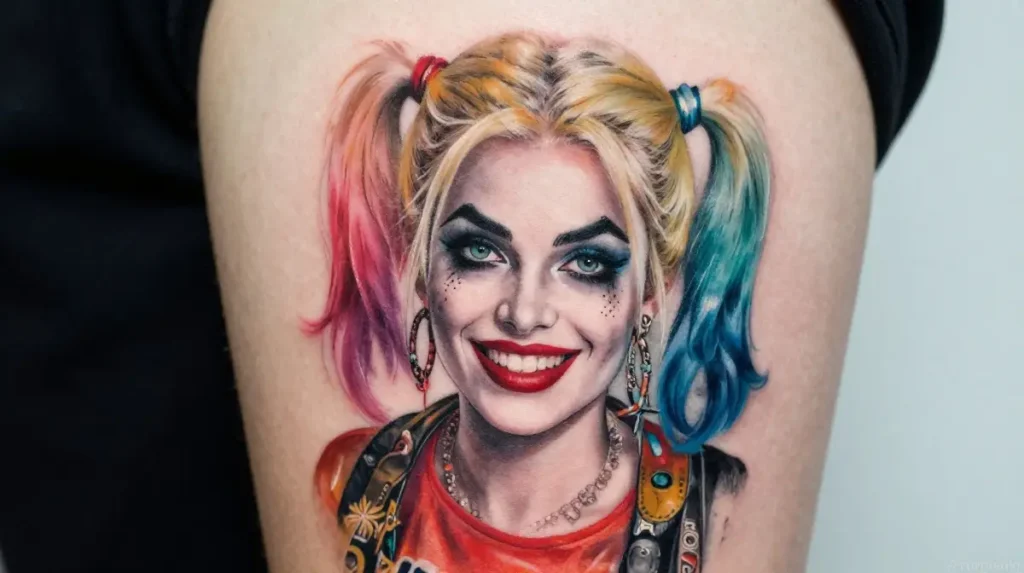 Classic Harley Quinn Portrait Tattoo
