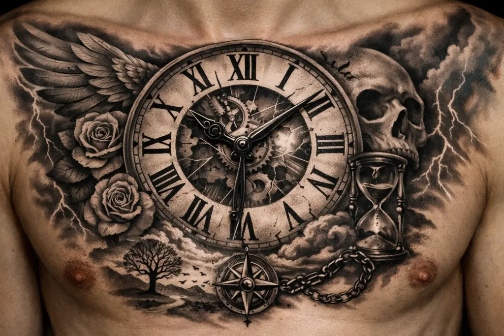 Clock Chest Tattoo
