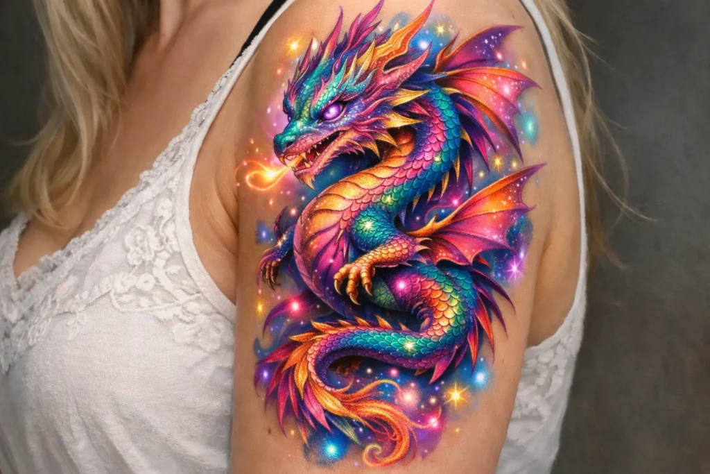 Colorful Fantasy Dragon Tattoo
