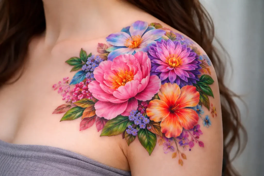 Colorful Floral Tattoos for Vibrant Looks
