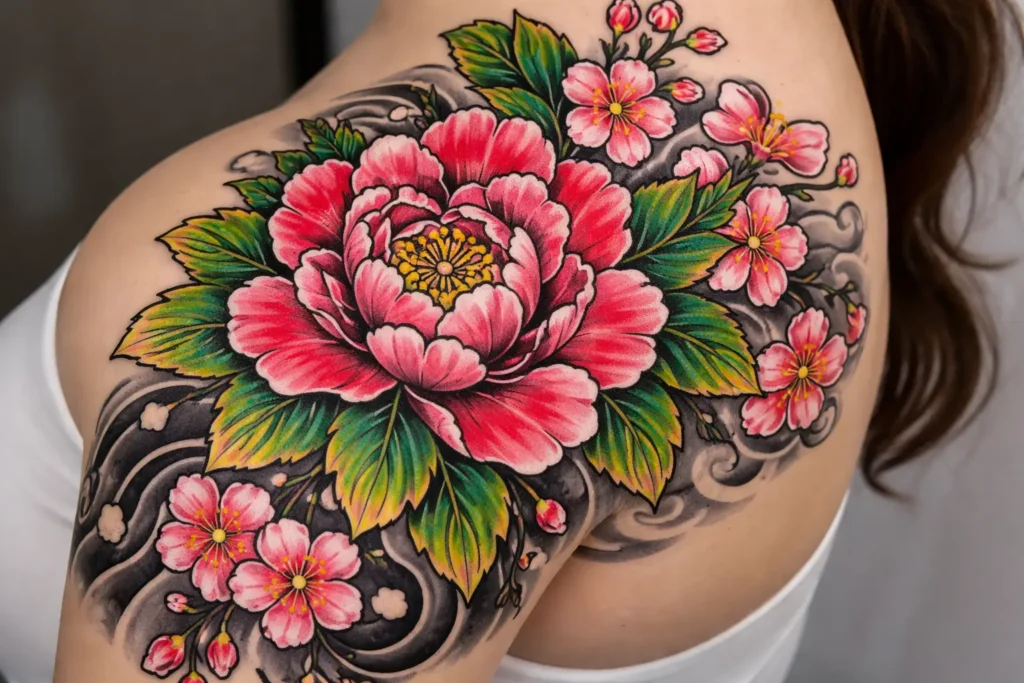 Colorful Japanese Flower Tattoo