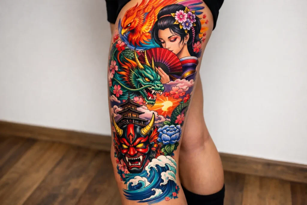 Colorful Leg Tattoo