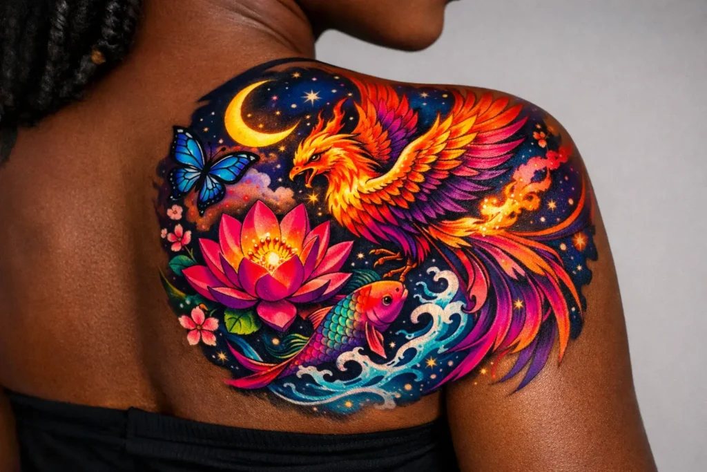 Colorful Shoulder Tattoo Design