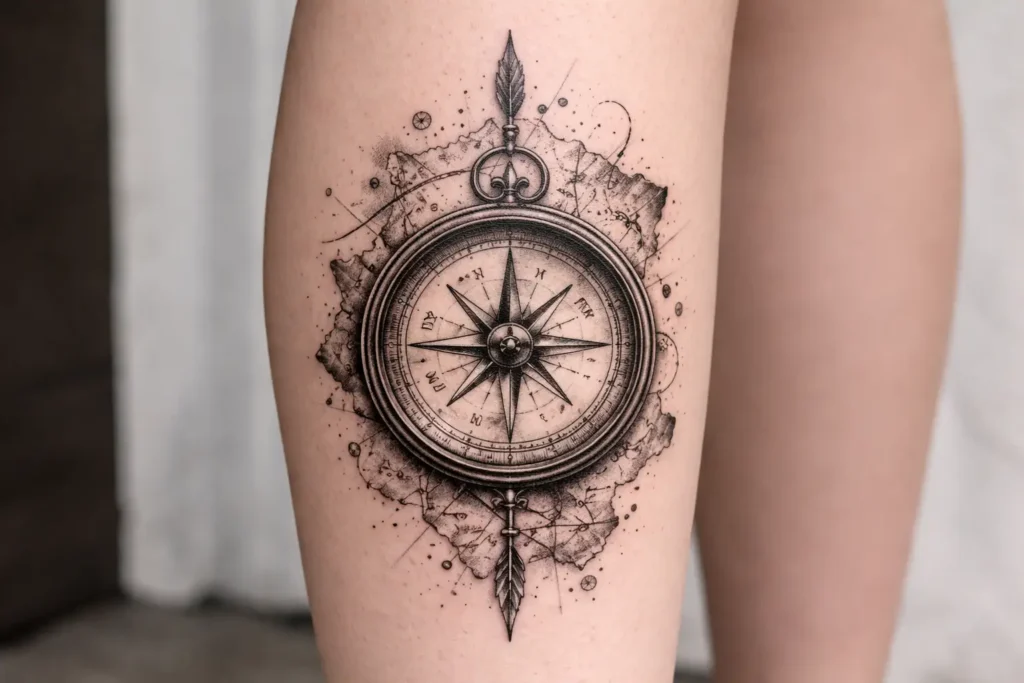 Compass Leg Tattoo