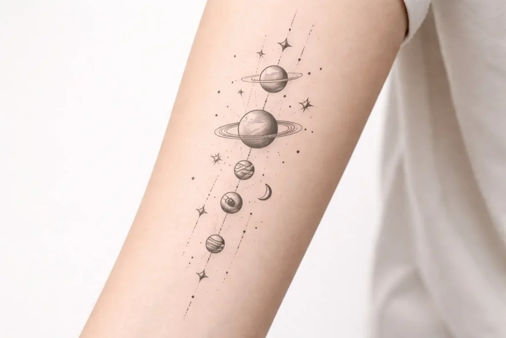 Cosmic Line Tattoos for Modern Aesthetic