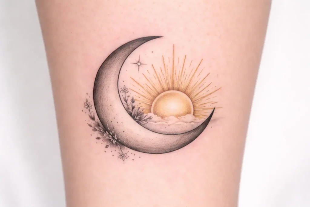 Crescent Moon and Rising Sun
