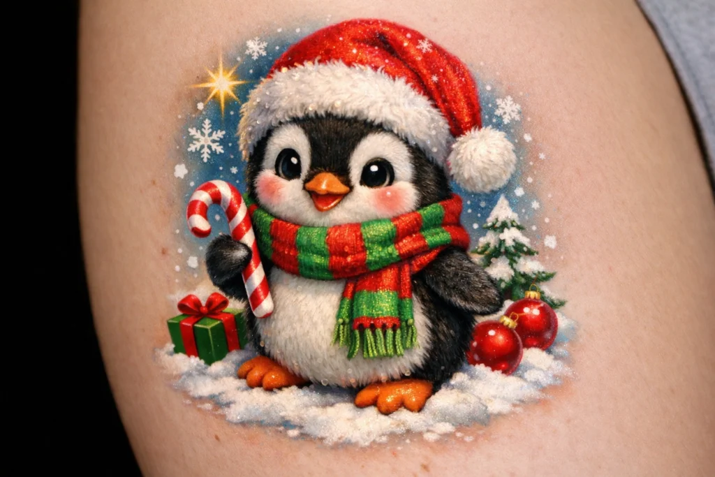 Cute Penguin Christmas Tattoo