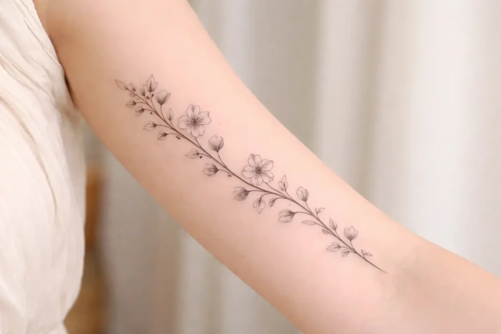 Dainty Floral Vine Tattoo