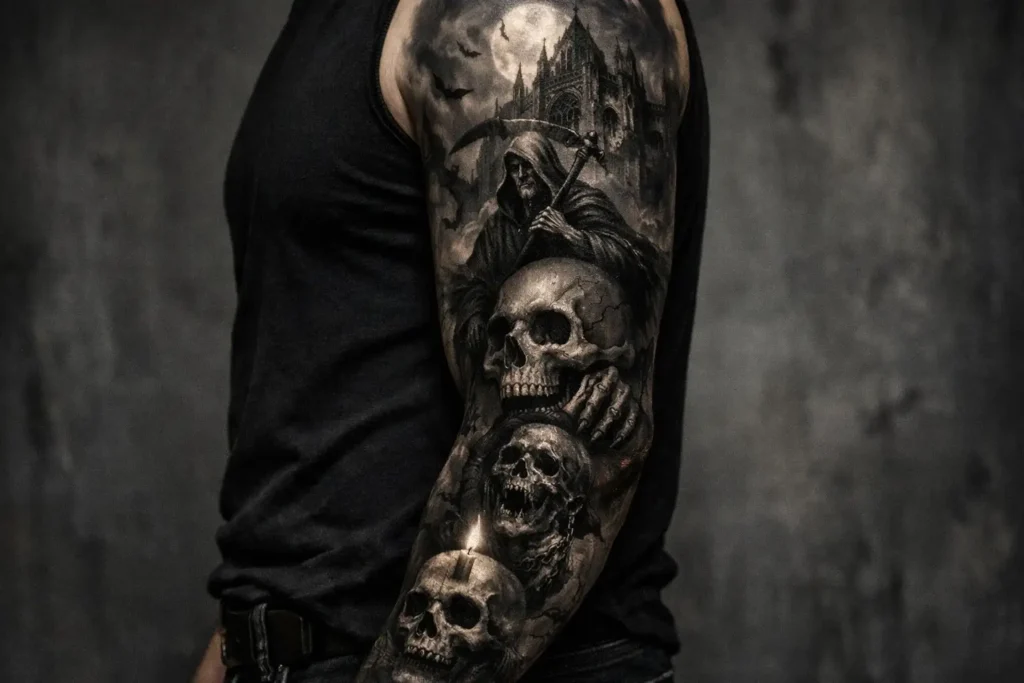 Dark Gothic Sleeve Tattoo
