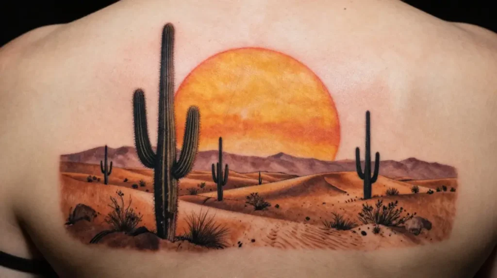 Desert and Sun Scene Tattoo