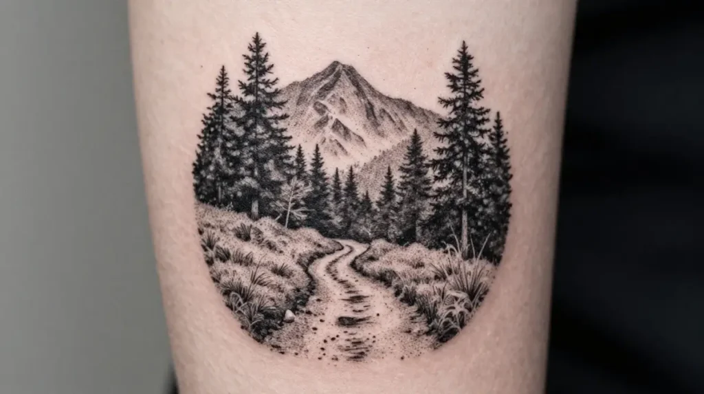 Dotwork Nature Scene Tattoo