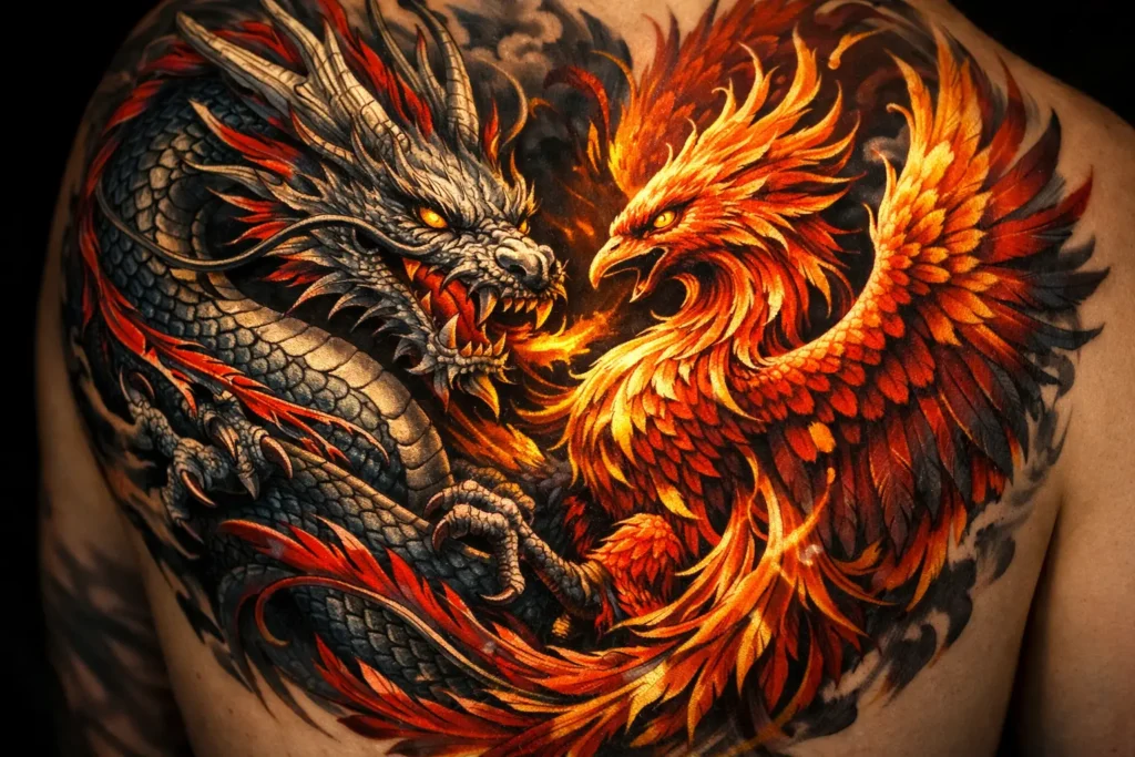 Dragon with Phoenix Tattoo