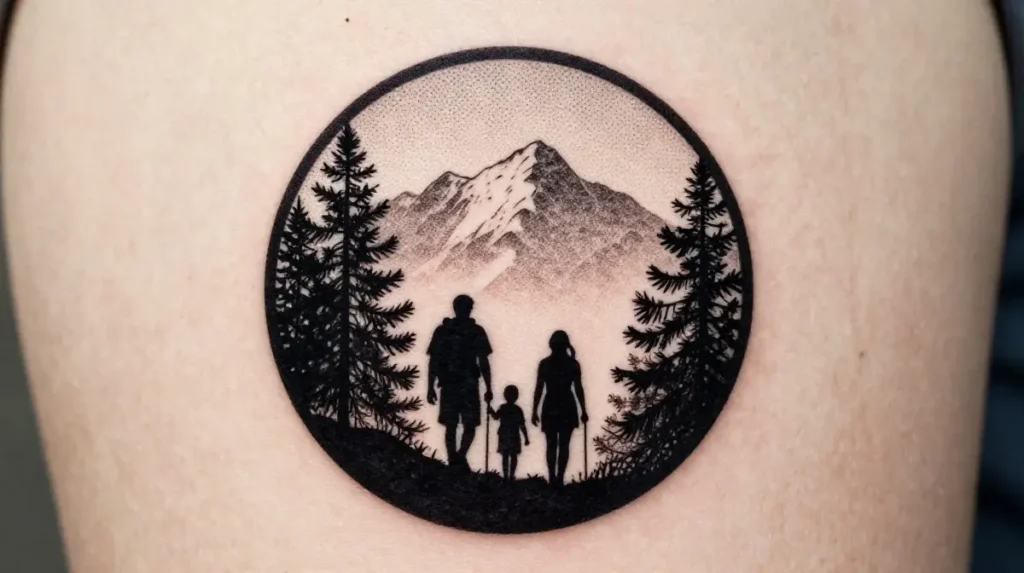 Family Hiking Nature Scene Tattoo