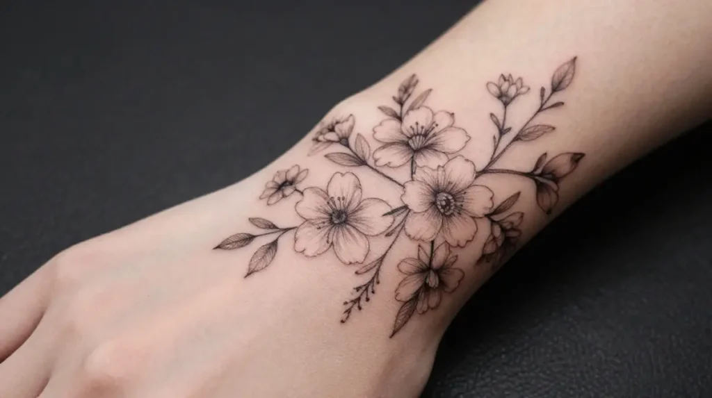 Fine Line Floral Tattoo