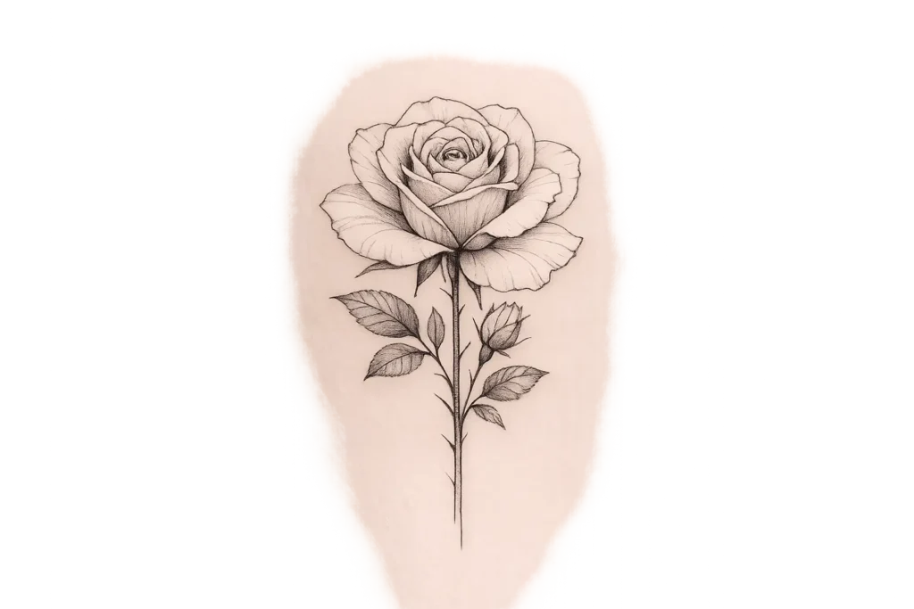 Fine Line Rose Tattoo