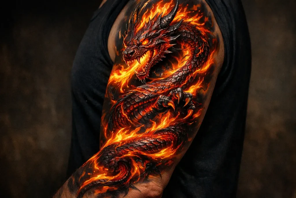 Fire Dragon Arm Tattoo