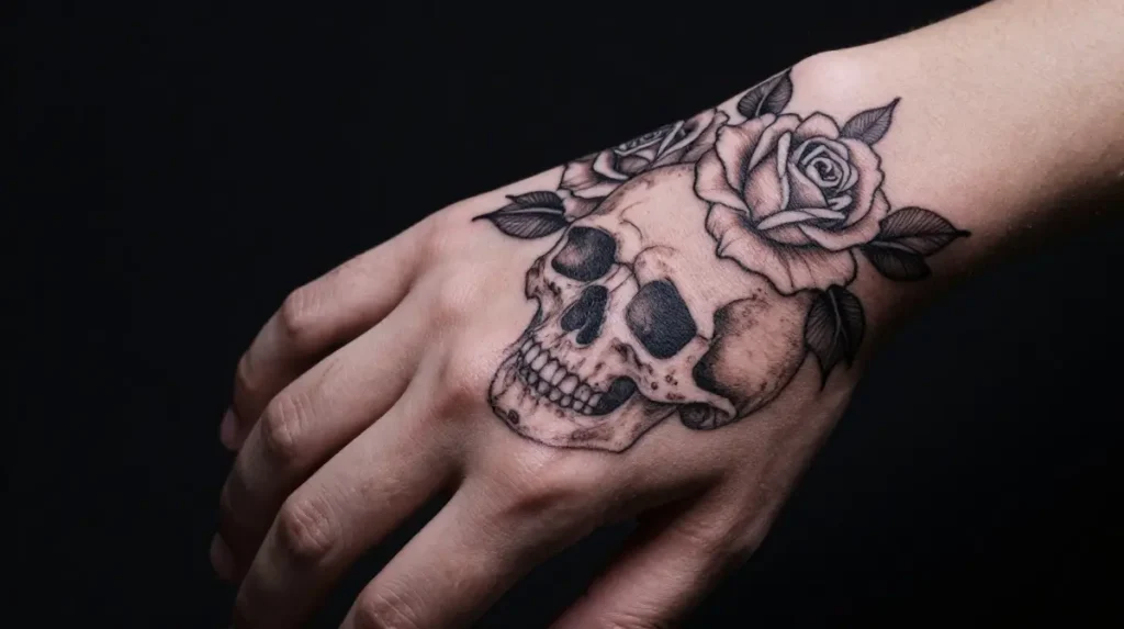 Floral Skull on the Back of the Hand
