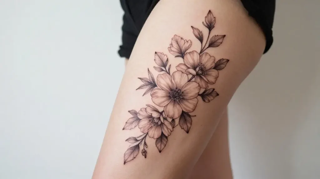 Floral Thigh Tattoo Design
