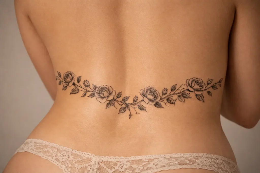 Floral Vine Lower Back Tattoo