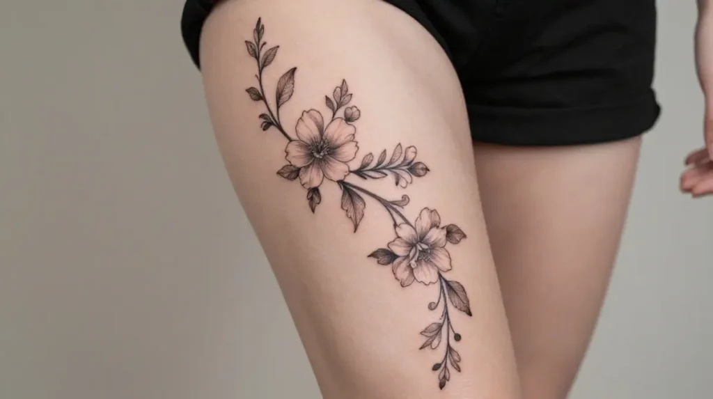 Floral Vine Thigh Tattoo