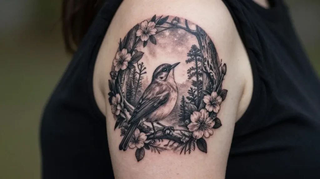 Forest and Bird Scene Tattoo