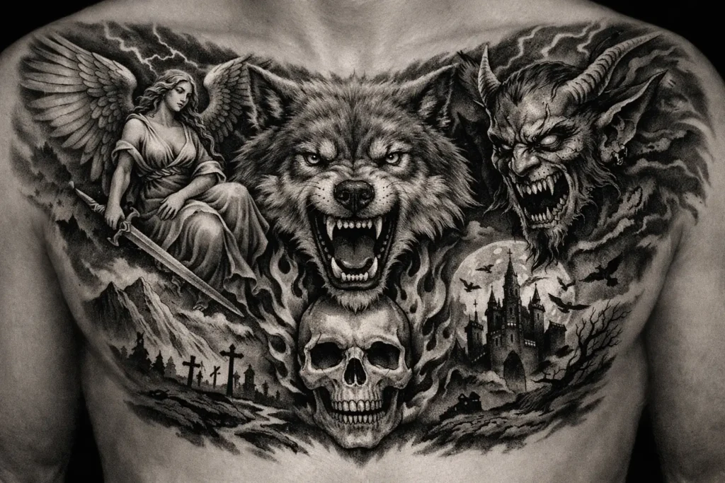 Full Chest Tattoo Design